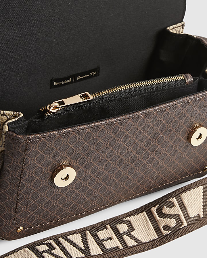 Brown Monogram Print Cross Body Bag