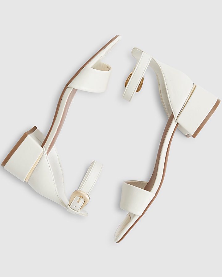 White Low Block Heel Sandals