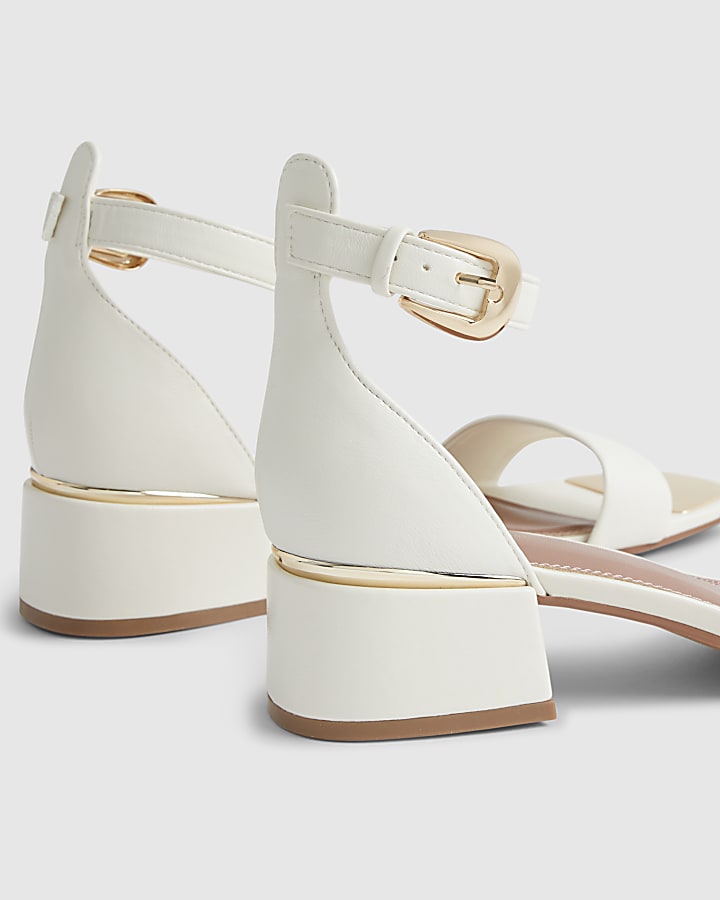 White Low Block Heel Sandals