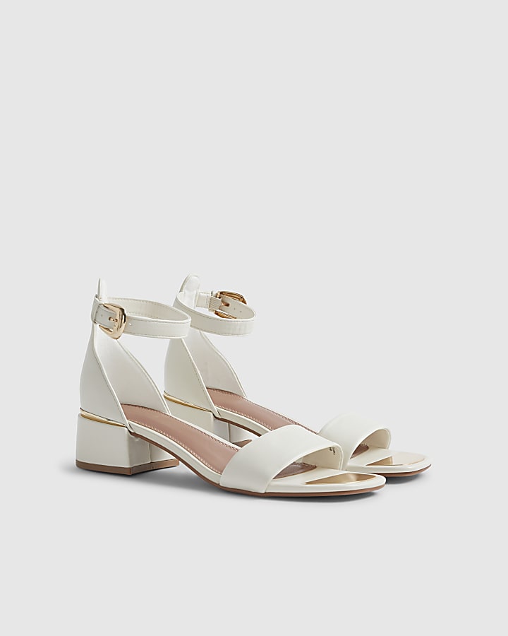 White Low Block Heel Sandals