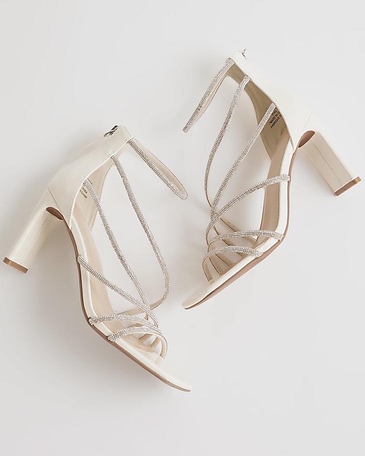 White Diamante Strappy Heeled Sandals
