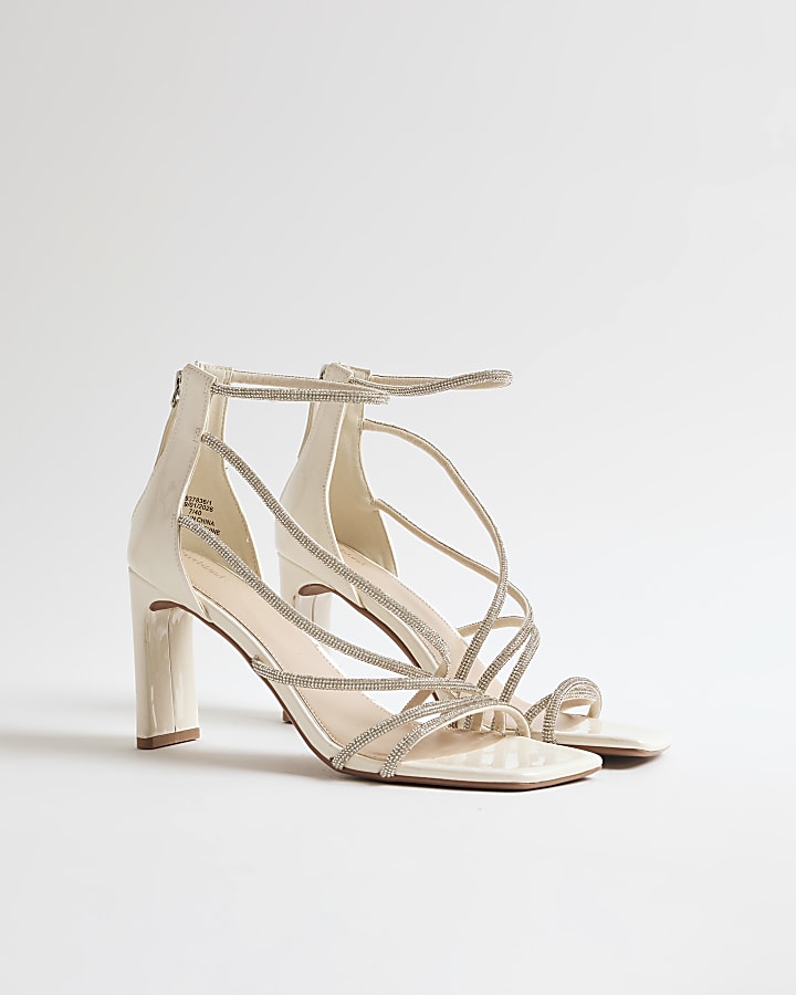 White Diamante Strappy Heeled Sandals
