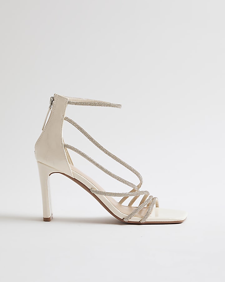 White Diamante Strappy Heeled Sandals