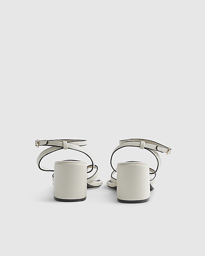 Cream Block Heel Toe Thong Sandals