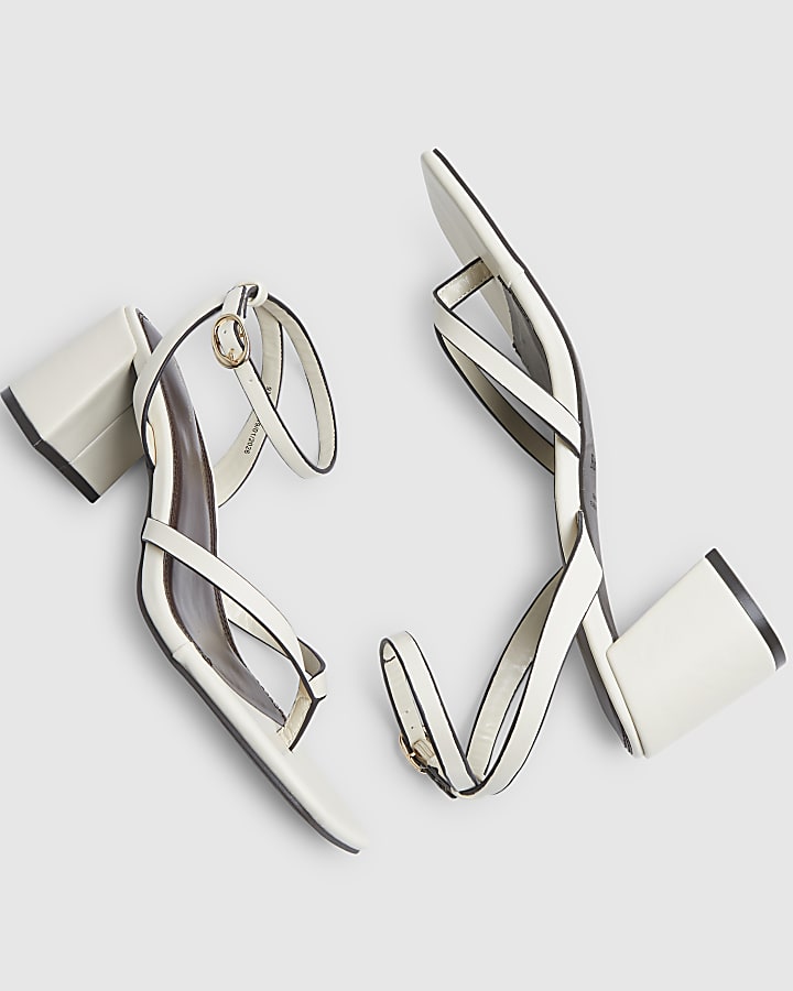 Cream Block Heel Toe Thong Sandals