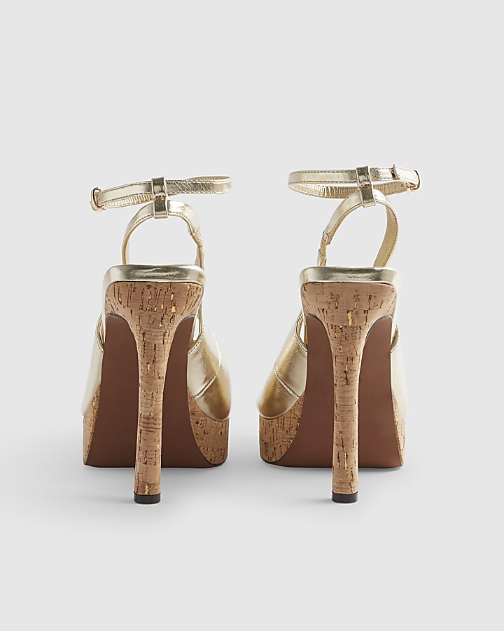 Gold Peep Toe Platform Heeled Sandals