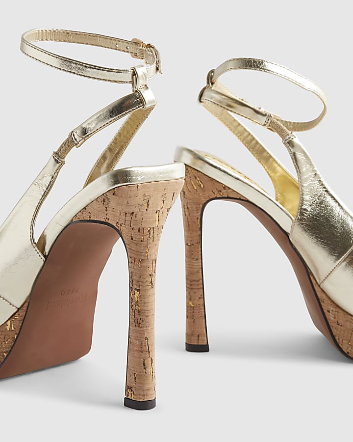 Gold Peep Toe Platform Heeled Sandals