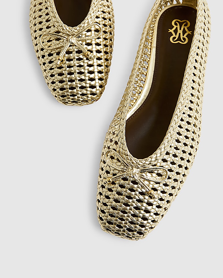 Gold Woven Ballet Flats