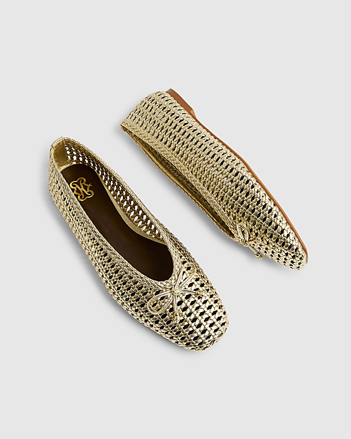 Gold Woven Ballet Flats