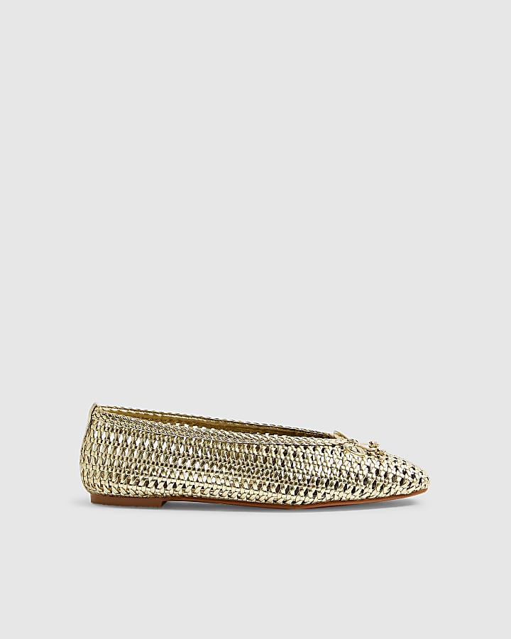 Gold Woven Ballet Flats
