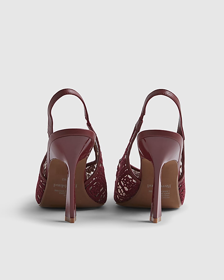 Red Lace Sling Back Court Heels