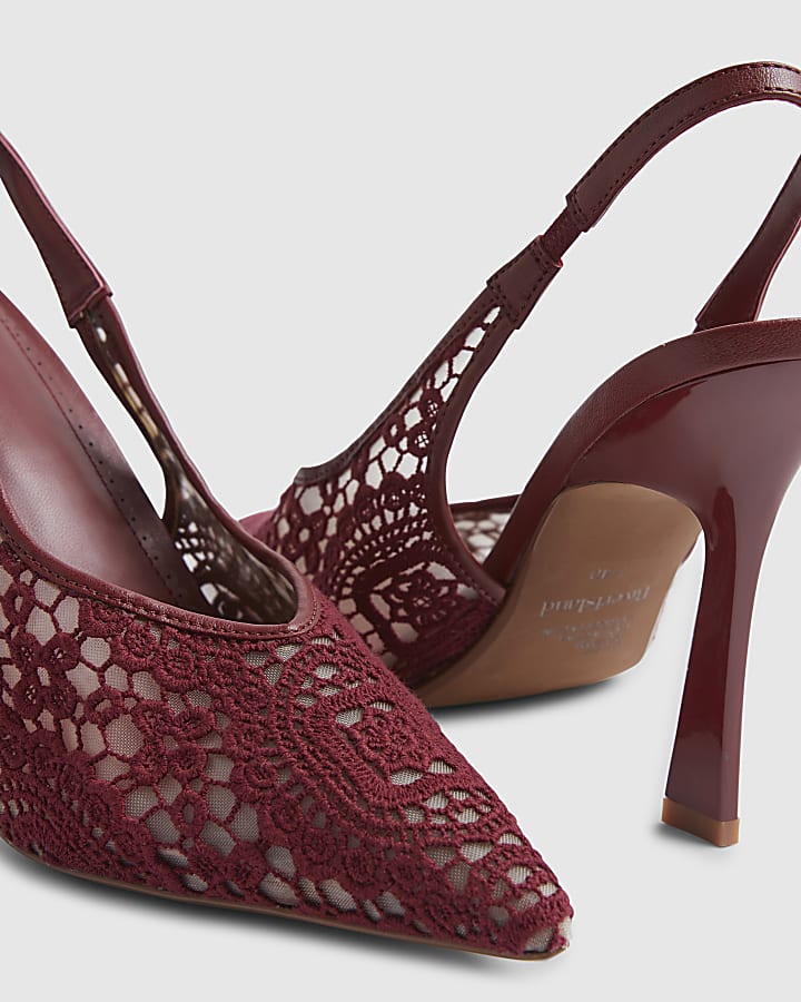 Red Lace Sling Back Court Heels