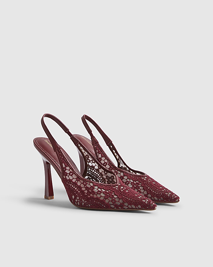 Red Lace Sling Back Court Heels