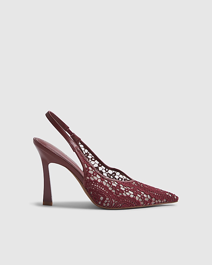 Red Lace Slingback Court Heels