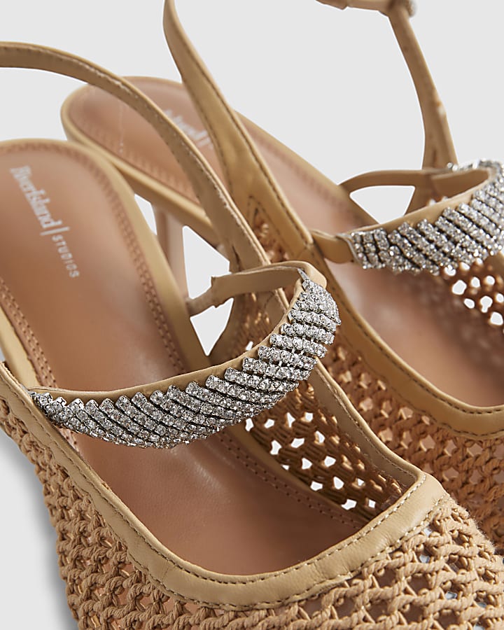 Beige Raffia Diamante Sling Back