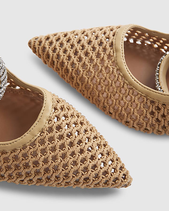 Beige Raffia Diamante Sling Back