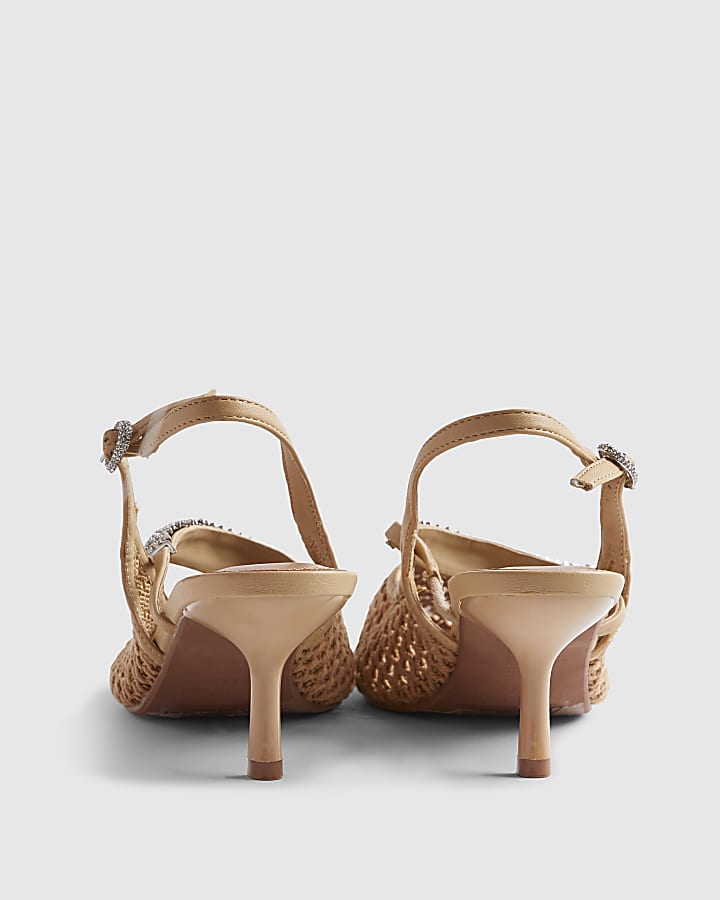 Beige Raffia Diamante Sling Back