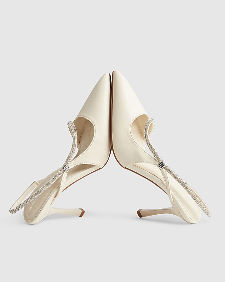 Cream Diamante Slingback Court Heels