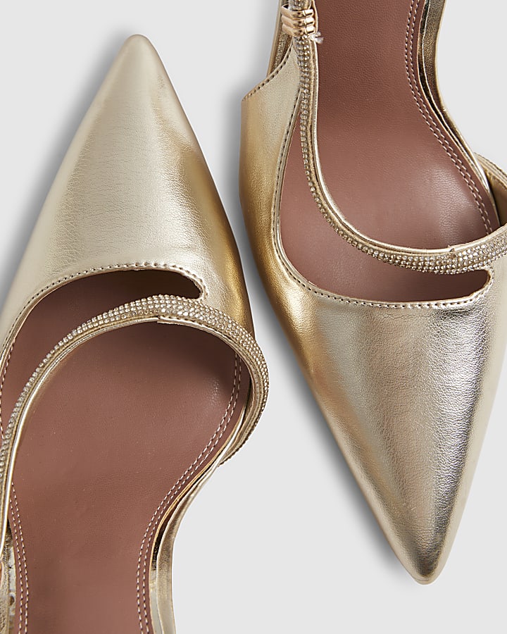 Gold Diamante Strap Court Heels