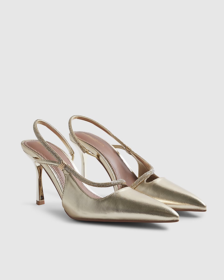 Gold Diamante Strap Court Heels