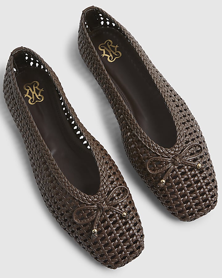 Brown Woven Ballet Pumps