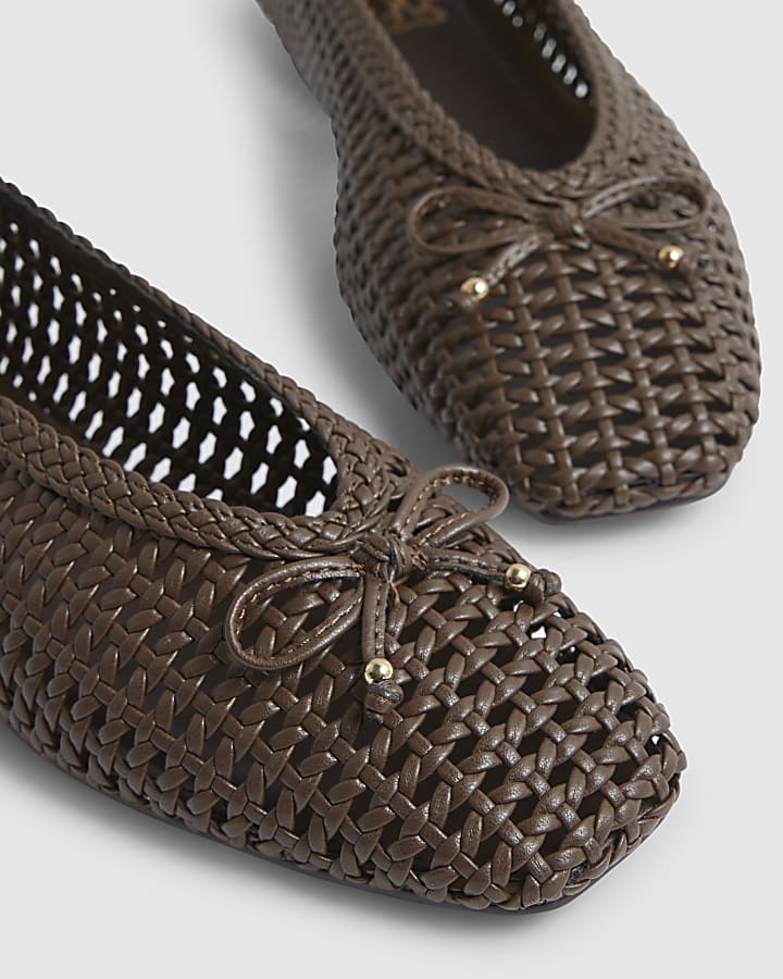 Brown Woven Ballet Pumps