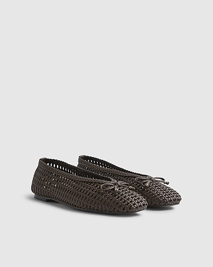 Brown Woven Ballet Pumps