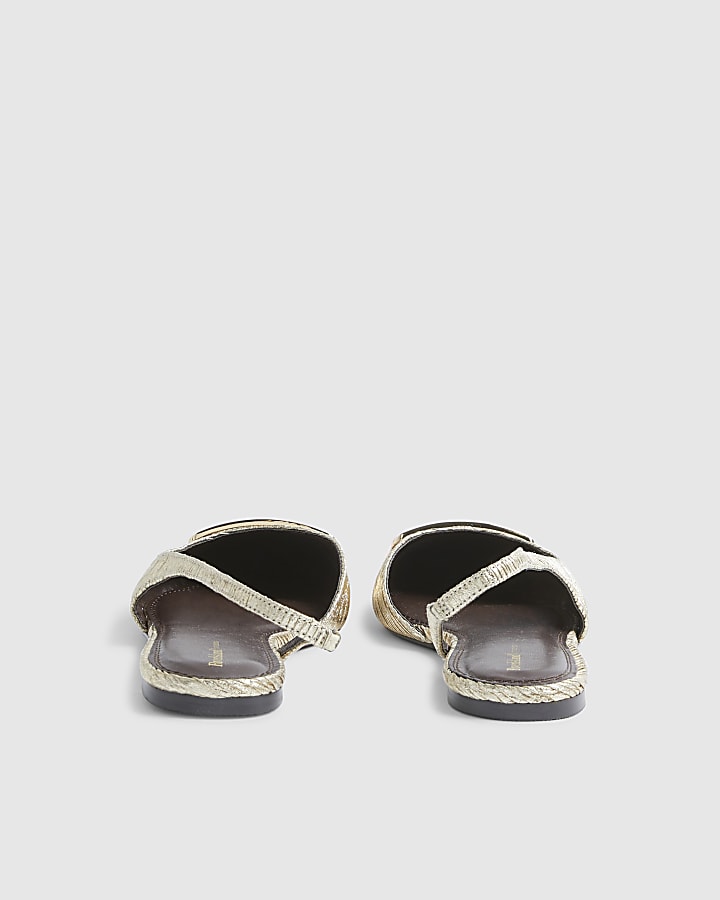 Gold Pointed Slingback Flat Shoes