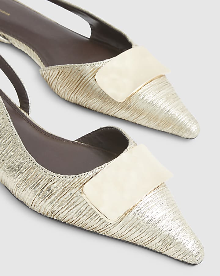 Gold Pointed Slingback Flat Shoes
