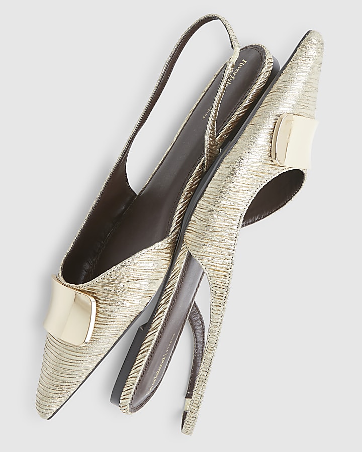 Gold Pointed Slingback Flat Shoes