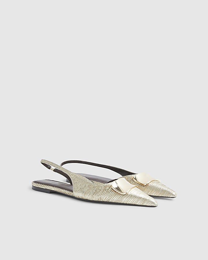 Gold Pointed Slingback Flat Shoes