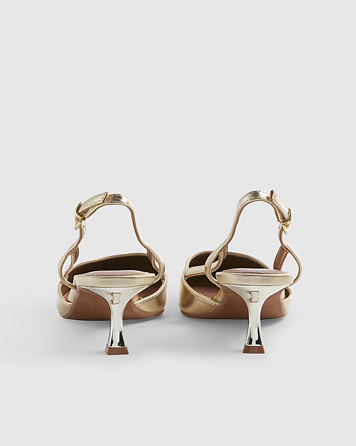 Gold Slingback Low Court Heels