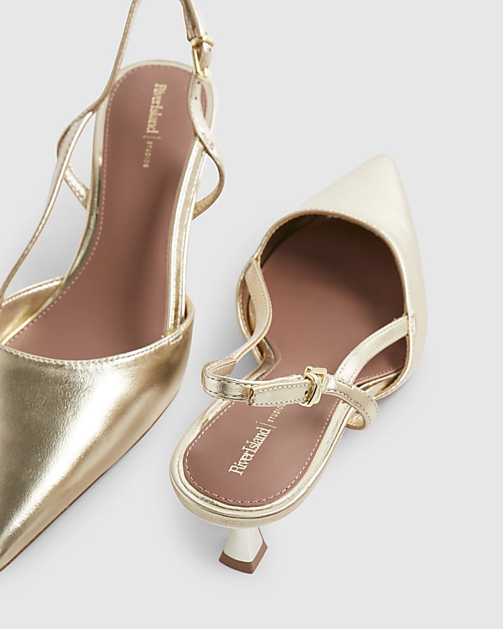 Gold Slingback Low Court Heels