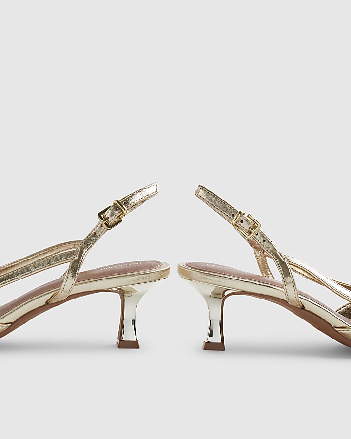 Gold Slingback Low Court Heels