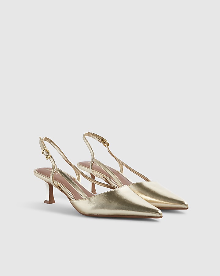 Gold Slingback Low Court Heels