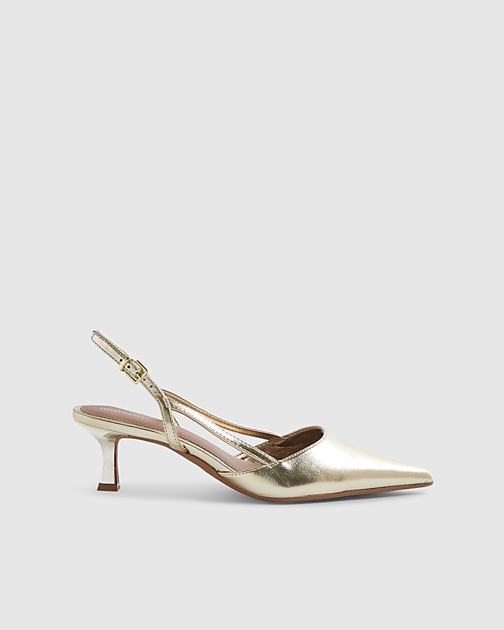 Gold Slingback Low Court Heels