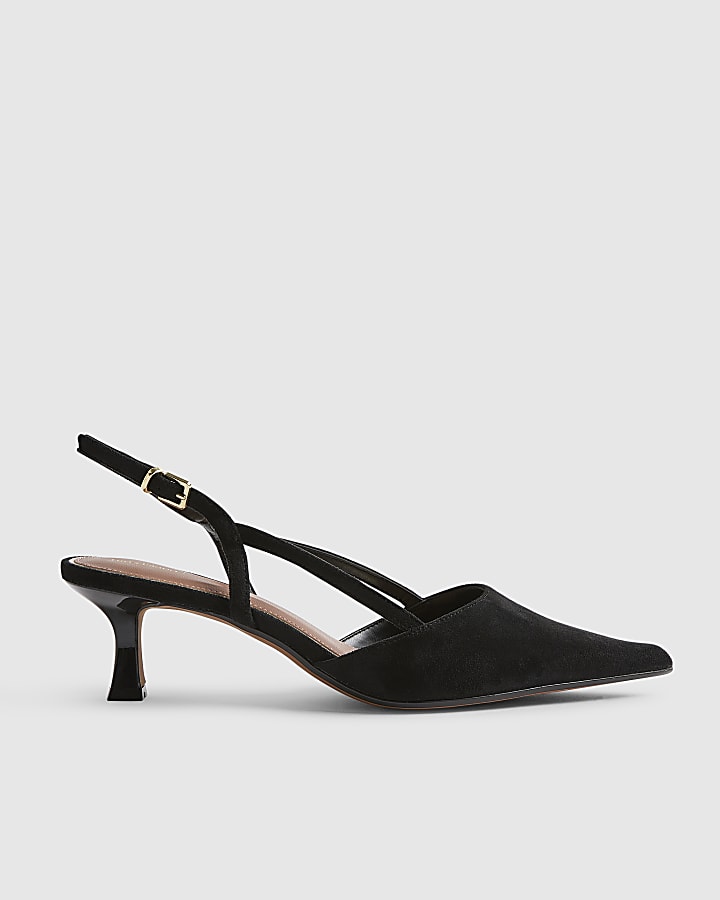 Black Slingback Low Court Heels