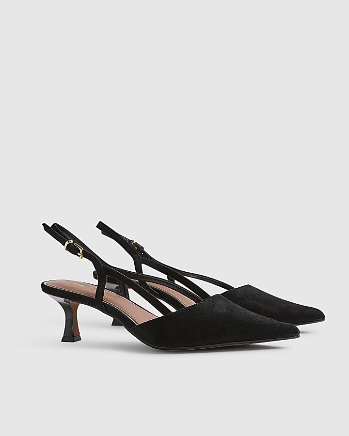 Black Slingback Low Court Heels