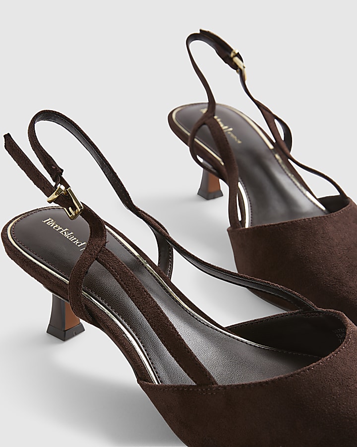 Brown Slingback Low Court Heels
