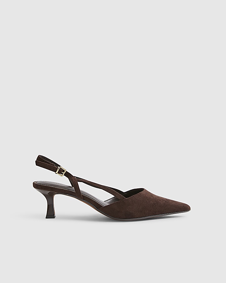 Brown Slingback Low Court Heels