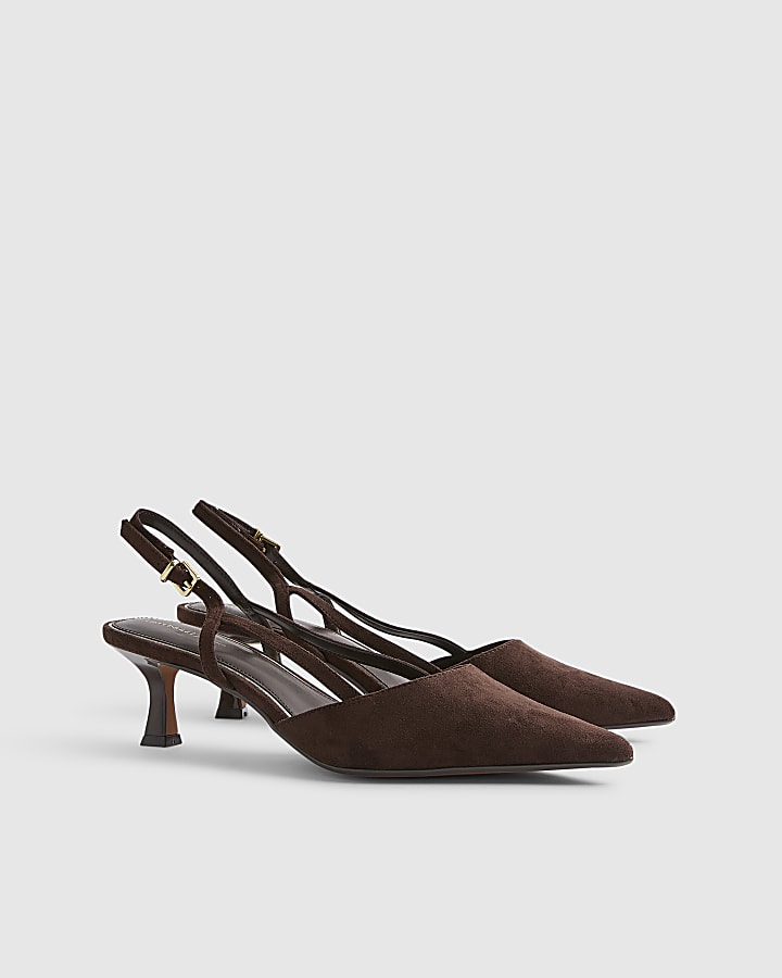 Brown Slingback Low Court Heels