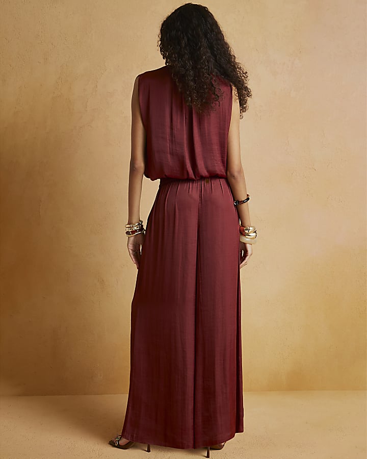 Brown Elasticated Wide Leg Trousers