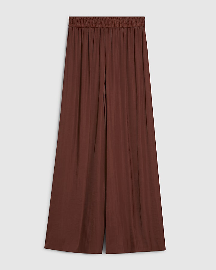 Brown Elasticated Wide Leg Trousers