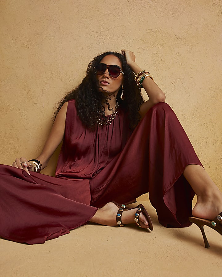 Brown Elasticated Wide Leg Trousers