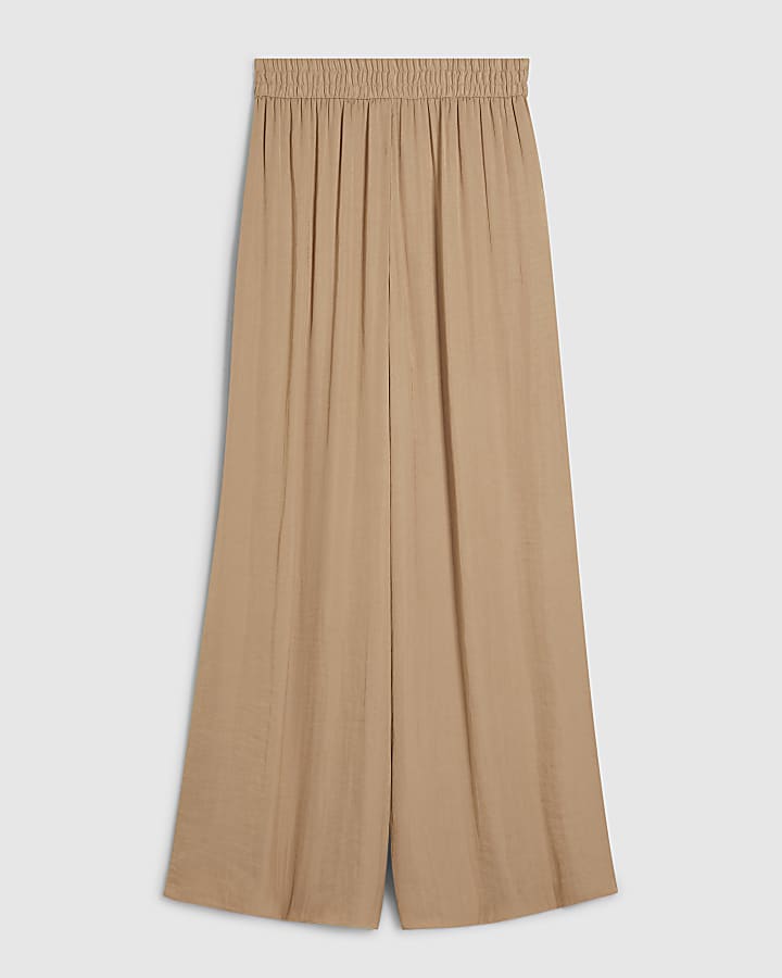 Beige Elasticated Wide Leg Trousers