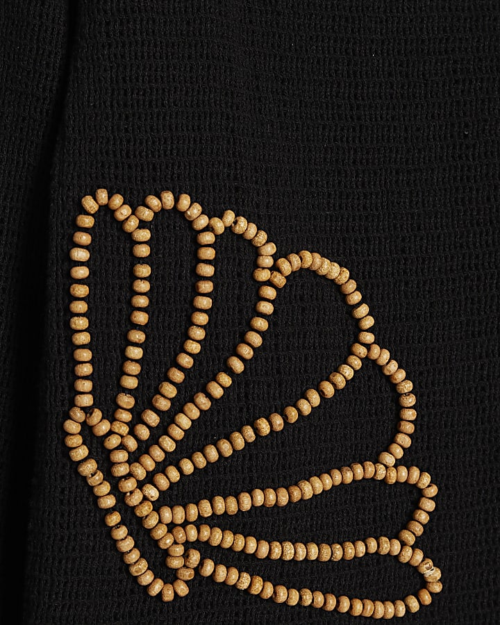 Black Cotton Beaded Knit Top