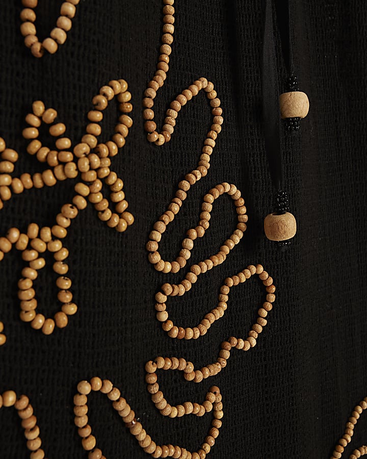 Black Beaded Knit Maxi Skirt