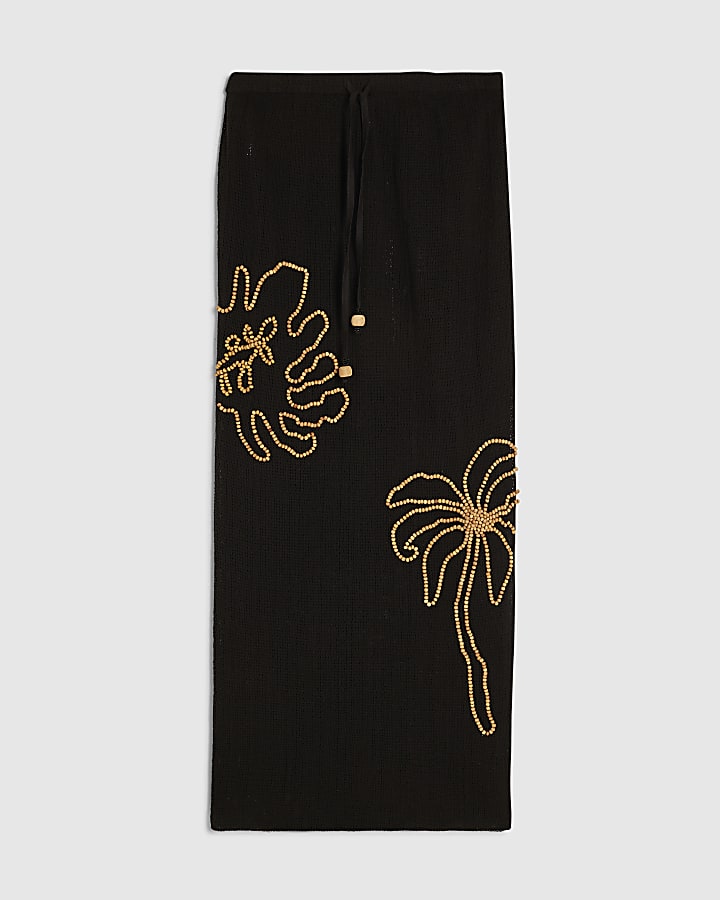 Black Beaded Knit Maxi Skirt