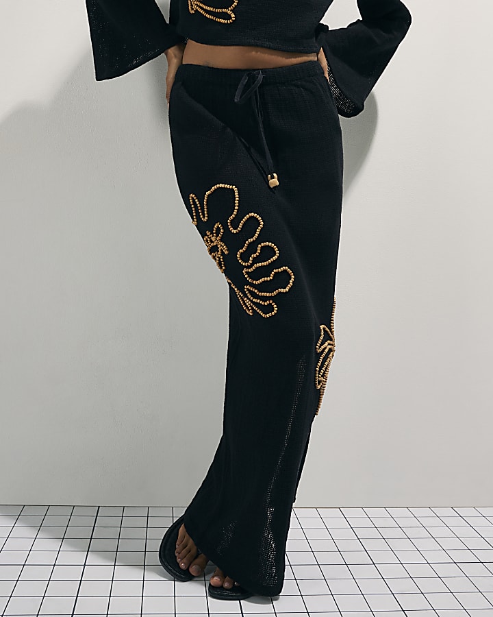 Black Beaded Knit Maxi Skirt