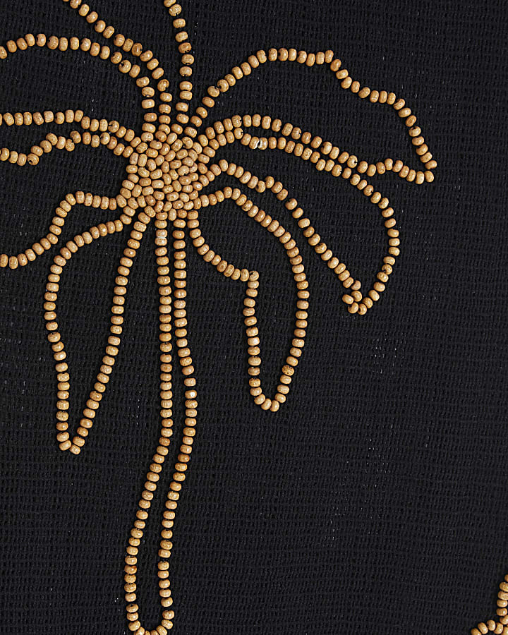 Black Knit Beaded Midi Beach Dress